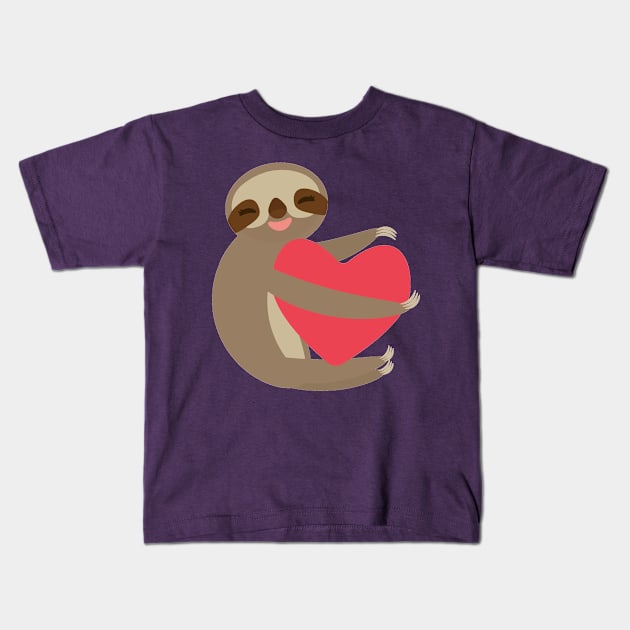 Cute sloth with red heart 2 Kids T-Shirt by EkaterinaP